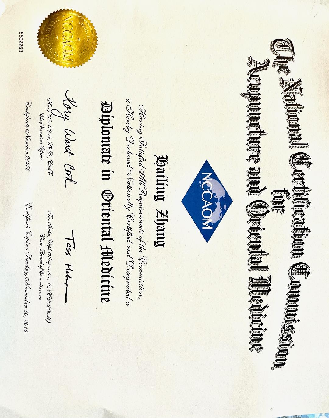 Accupuncture Certificate